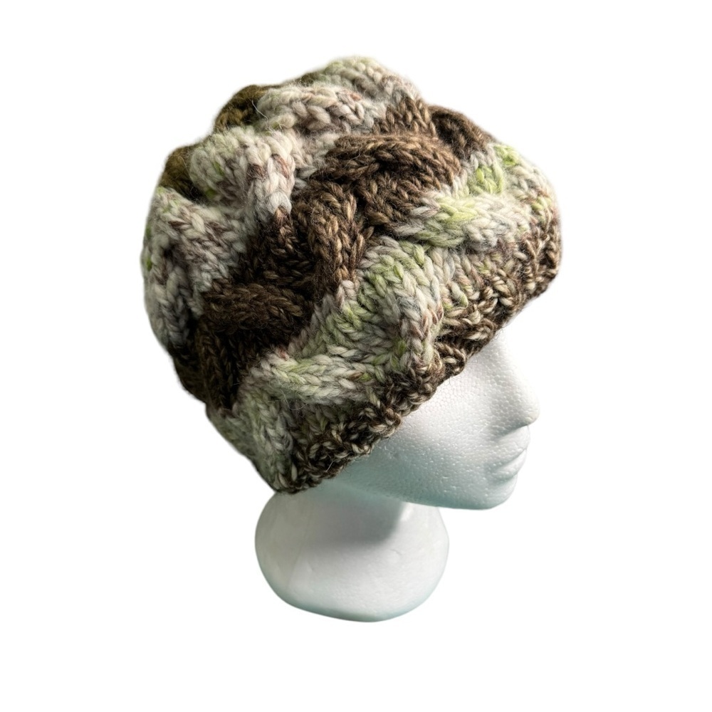 Handcrafted Knit Striped Cable Knit Hat Toque